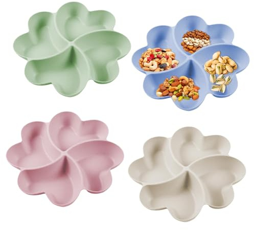 Mirenko Snackteller mit Fächern 4 Stück Snackschale Wiederverwendbare Teller mit Unterteilung Snackteller Snackschale mit Fächern für Home Party für Nuss Candy Obst Essen Getrocknetes