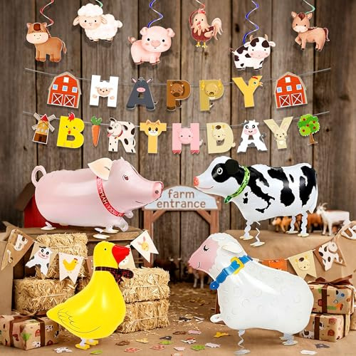 JeVenis bauernhof tier party decorazioni fattoria palloni festone ragazzi ragazze balloon ghiande buon compleanno stendardo