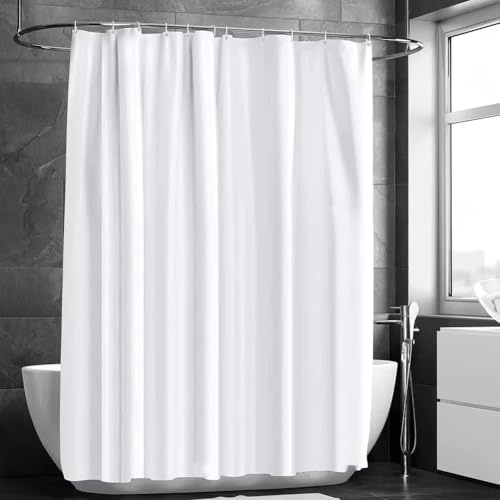 HNBFKD Weiß Duschvorhang, Badezimmervorhang mit Ösen und Haken, Textil Anti-schimmel Wasserdicht Waschbar Badvorhang aus Polyester Stoff für Badewanne Wasserabweisend 75x200cm/(WxH)