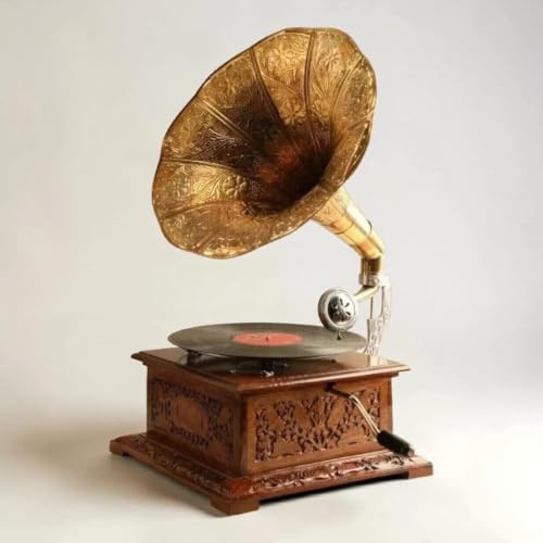 Grammofono antico, completamente funzionale, con giradischi vincente, grammofono artistico, decorazione per compleanno, Natale, ufficio, anniversario di matrimonio,