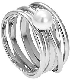 Heideman Ring Damen Serpens Silber Edelstahl Perle weiß poliert | Serpens Ring Gold, Edelstahl, schimmernde weiße Perle, zarter Damenring, hautfreundlich & nickelfrei, Geschenkidee