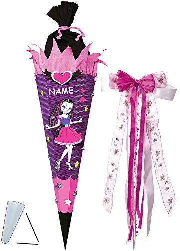 alles-meine.de GmbH BASTELSET Schultüte - Gothik Girl - 85 cm - incl. großer Schleife + Name - mit/ohne Kunststoff Spitze - Zuckertüte - Set zum selber Basteln - 6 eckig / ..