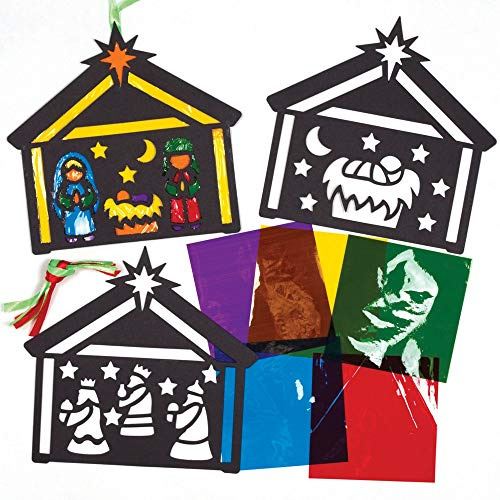 Baker Ross Nativity Stained Glass Effect Decoration Kits, Christmas Arts and Crafts (Pack of 6)