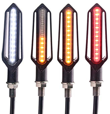 ZYTC 4PCS Indicateurs de circulation de moto ambre, 2PCS feux stroboscopiques de frein rouges + 2PCS feux de jour blancs, clignotants de moto 12V 24 LED pour Scooter Quad Cruiser Off Road