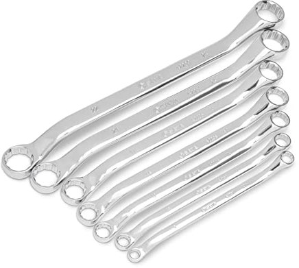 SATA ST09072SJ Doppelringschlüssel, Ringschlüssel, Schraubenschlüssel Set metrisch 8-24 mm gekröpft und poliert aus CR-V-Stahl in praktischer Roll-Tasche 7 Tlg.