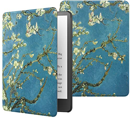 MoKo Hülle Kompatibel mit Kindle Paperwhite 11. Gen. 2021, Dünn Lightweight Kunstleder Schutzhülle Smart Cover mit Auto Sleep/Wake für Kindle Paperwhite 6,8 Zoll, Signature Edition, Aprikose Blume