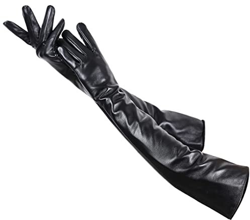 55-56cm Schwarz Schaffell Lange Lederhandschuhe Mode Accessoires Damen Lange Handschuhe Warm Länge Damen Lederhandschuhe