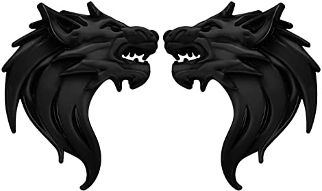 VGOL Un par de Pegatinas de Metal 3D Cabeza de Lobo Pegatinas de Cabeza de Lobo Emblema Insignia Reflectante Motocicleta Auto decoración Pegatinas Parabrisas decoración Negro