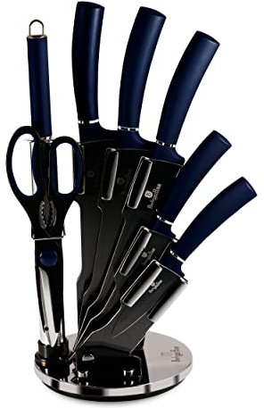 Berlinger Haus Aquamarine Professionelles Küchenmesser-Set 8-Teilig, Edelstahl, Antihaftbeschichtung, Acrylhalter, Kochmesser, Zwiebelmesser, Santoku-Messer, Wetzstahl, Schere, Metallic-Design