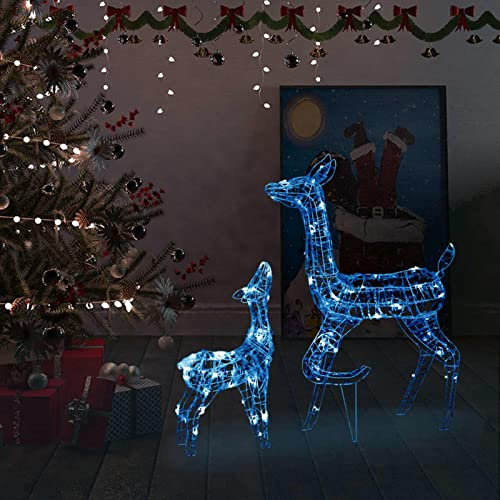 Tidyard Rentier Weihnachtsbeleuchtung, LED Rentier Familie Weihnachtsdeko, LED Leuchtfiguren Rentiere mit Schlitten, Acryl 160 LEDs Blau