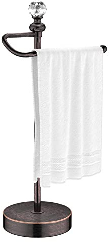 ROLABAM Heavy Weighted Hand Towel Holder(with Crystal Ball) Standing Hand Towel Holder Total Height 15.7'' for Kitchen,Bathroom,Vanity,Classic Decorative Metal Hand Towel Stand,Oil Rubbed Bronze