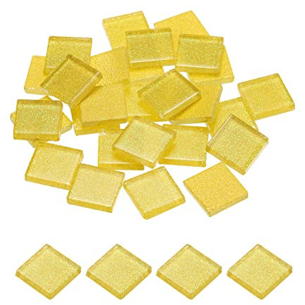 sourcing map Mosaïque Carrelage Tuile Tesselle, Verre Éclat Cristal Vrac Carré Paillettes Carreaux 2x2cm pour Maison Décoration, Pack de 25(100g, Fluorescent Jaune)
