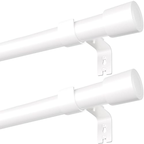 2 Stücke Ausziehbar Vorhangstange Weiß Gardinenstange-Set Ø 25mm Erstellbare Länge mit Kappenknäufen für Esszimmer, Schlafzimmer, Wohnzimmer oder Küche，Extra Lang, 280-420CM