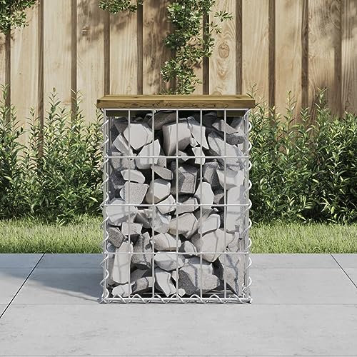 TANZEM Gartenbank aus Gabionen 33x31x42 cm Kiefernholz Imprägniert, Terrassenmöbel, Wetterfeste Bank, Outdoor Bank, Parkbank, Garten Banken, Deko Bank, Gartenmöbel - 834328