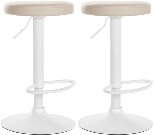 CLP 2er Set Barhocker Ponte Kunstleder I Drehbarer Thekenhocker I Höhenverstellbarer Hocker I Küchenhocker mit Metallgestell | Farbe Creme Material Gestell Metall matt Weiss