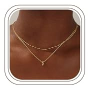 TINGN Gold Kette mit Buchstaben Damen Mädchen, 14K Vergoldete Halskette Frauen Gold Kette mit Buchstaben J Anhänger Ketten Geschichtete Buchstabenkette Goldschmuck für Frauen Mädchen Geschenke