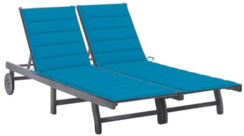 GuyAna 2-Personen-Sonnenliege mit Auflage Grau Akazie Massivholz Outdoor Sonneninsel mit Dach Gartenliege Liege Insel Gartenmöbel