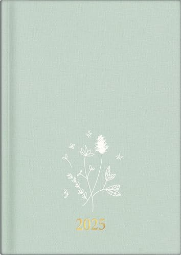 rido/idé Buchkalender Young Line (2025) „Wild Flowers“, 2 Seiten = 1 Woche, A5, 160 Seiten, Leinen-Einband, mint