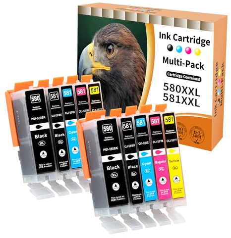 Starlet24 10x 580 581 Patronen Kompatibel für Canon PGI-580 CLI-581 XXL | Canon TR8550 Druckerpatronen für Canon Pixma TR8550 TR8500 TS6350a TS705a TS6350 TS8350 TS8250 TS6150 TS9550