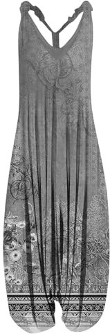 Vasreyy Hosenanzug Damen elegant Jumpsuits für Jumpsuit Sommer Damne Latzhosen Karneval Lässige Haremshose Frauen Boho Rompers(XL, Gray)