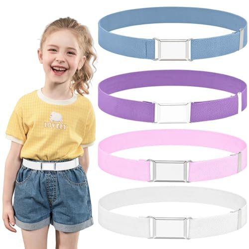 Erzekrim Elastischer Kindergürtel 4 Stück Stretch Einstellbar mit Einfacher Magnetschnalle für Jungen Mädchen Jeans Shorts Hosen Kleid
