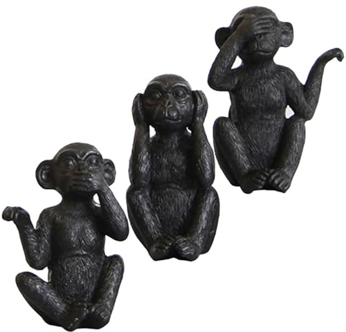Luxshiny DREI Affen Figuren Schwarz 3er Set Kunstharz Deko | Nichts Hören Sehen Sprechen Skulptur für Wohnzimmer, Büro Schreibtisch, Moderne Geschenkidee