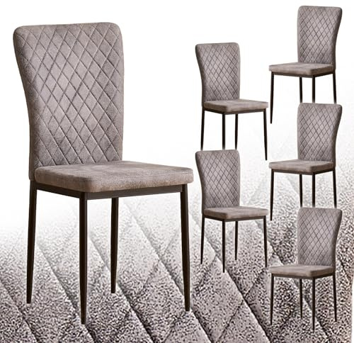 AINPECCA 6er-Set Esszimmerstühle mit hoher Rückenlehne aus Kunstleder Moderne skandinavische PU-Leder Stühle mit Metallgestell für Küche, Esszimmer & Büro(6, hellgrau)