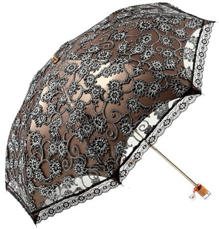 ihreesy Regenschirm UV UPF 50,Sonnenschirm Blume Stickerei Vintage-Spitzenschirm Sturmfest Taschenschirme Brautschirm Faltschirm Doppelstöckig Hochzeitsschirm mit 8 Rippen für Damen,Schwarz