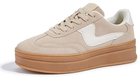 LUCKY STEP Zapatillas de Plataforma para Mujer – Zapatillas Chunky de Moda, Calzado Casual con Cordones, Cómodas para Caminar y Uso Diario (Beige, 6US-36EU-3UK)