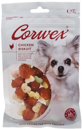 Corwex Chicken Biskuit (10x70g), Keks mit Fleisch, fettarm, Kausnack für Hunde, 100% Huhn im Fleischanteil