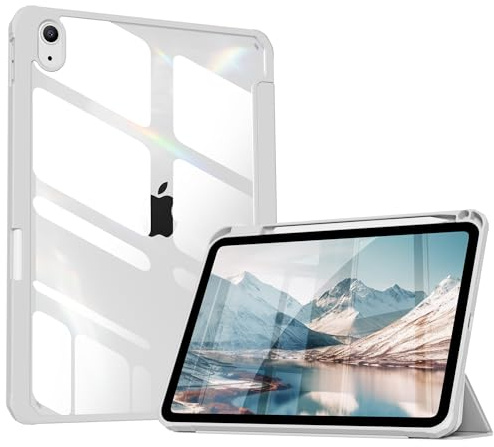 KVTVOU Hülle für iPad (A16) 11. /10. Generation 11/10,9 Zoll, Grau | mit Stifthalter, Transparente PC-Rückseite, Weicher TPU-Rahmen, Stoßfest & Leicht, Auto Wachen/Schlafen, a3354/a3355/a3356