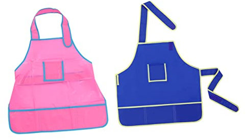 CIYODO Kinder Malschürze 2er Set Jungen und Mädchen Malkittel Taschen Wasserdicht und Atmungsaktiv zum Zeichnen und Kochen