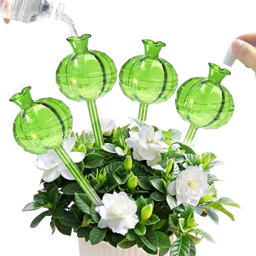 Norhogo 4 Stück Schillernde Glas-Kaktus-Pflanze, selbstbewässernde Stäbe, Bewässerungskugeln Glas, Automatische Bewässerungsspieße Pflanzenwasserkugeln für den Innen- und Außeneinsatz Grün