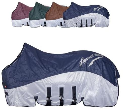 RL24 - Regen- & Fliegendecke 600D IRHSuper-Dry von Imperial Riding – Pferdedecke mit Mesh, Bauchklappe & Schweifklappe – atmungsaktive Regendecke für Pferde in Navy – Größe 155cm