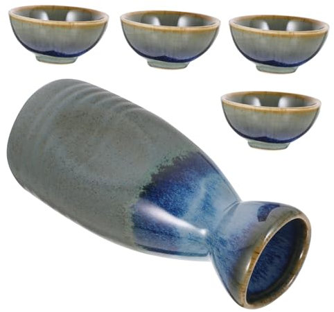 Ciieeo Japanese Sake Pot and Cup Set 1 Ceramic Sake Pot 4 Assorted Wine Cups Traditional Japanese Design for Home Use and Gifting