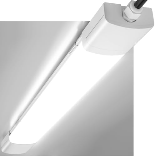 LED Feuchtraumleuchte 60CM, 18W 2000LM IP65 Wasserfest Feuchtraumlampe Wannenleuchte Verknüpfbar Ultraslim Deckenleuchte Flach Leuchtstoffröhre für Keller Garage Werkstatt Bad Büro 4000K, Weiß