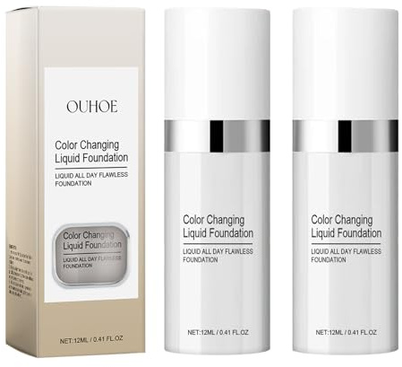 YANINEE 2 Stück Foundation Color Changing, Feuchtigkeitsspendende Farbwechselnde Foundation für Reife Haut, 12 ml