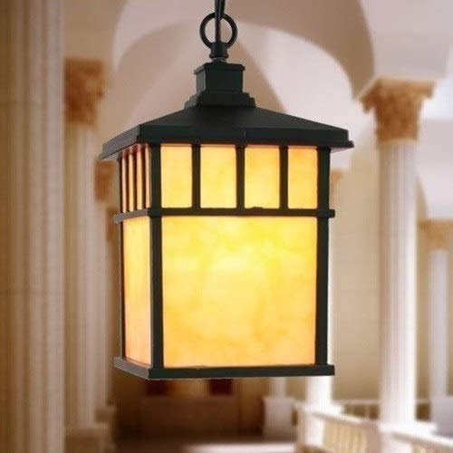 Lampadario , Lampada a sospensione da soffitto for esterni quadrata industriale, in alluminio vittoriano, E27, lampadario da patio, esterno, impermeabile, lampada a sospensione V-intage, nera, balcone