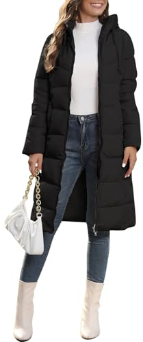 semen Women Winter Warm Quilted Puffer Outerwear Parka Coat Windproof Long Down Hooded Jacket(UK 10/Tag M,Black)