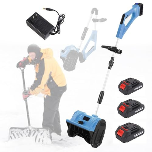 Pala quitanieves inalámbrica, soplador de nieve inalámbrico sin escobillas a batería, barredora de nieve de empuje plegable con poste telescópico, dirección ajustable y 3 baterías,Blue