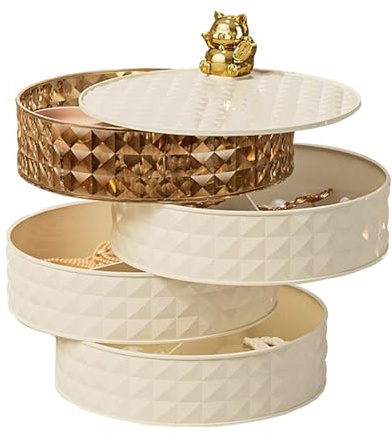 Tissting Schmuckkästchen 4 Ebenen Drehbar Acryl Schmuckaufbewahrung | Rotation Acryl Ohrringhalter Ringorganizer mit Mehreren Fächern für Schminktisch Reise
