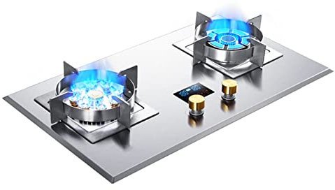 GAROEN Estufa a Gas de 2 quemadores, 7,2 kW, Gran Potencia de Fuego, Doble Temporizador, Dispositivo de protección contra Apagado Accidental (NG)