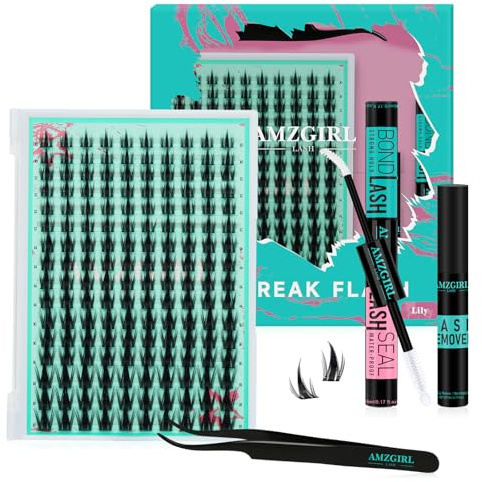 Lash Extension Set 160PCS Fairy Wimpern Extensions Set mit Weiß Bindung und Siegel, Wimpern Entferner und Applikator,Manga Wimpern breite Stiel Cluster Lashes Extension Set(Lily, C-Mix10-18mm) | 160 Stk., inkl. schwarzer Bindung, Siegel, Entferner & Applikator