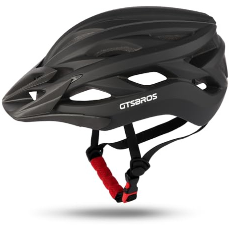 GTSBROS Casco da Bicicletta con Visiera Rimovibile per Uomo e Donna – Casco leggero per Mountain Bike e Traffico Città (Nero Opaco, M)