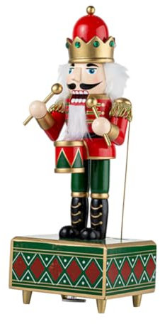 EXHUMKY Caja Música Cascanueces De Madera Roja con Figura Batería Decorativa Navideña para Mesa Regalo Navidad Año