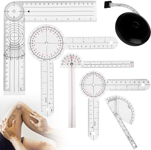 6 Stück Goniometer Winkelmesser Set | mit 8, 6, 180, 360 Goniometer, Maßband für Körpermaßband, Goniometer Winkelmesser Lineal