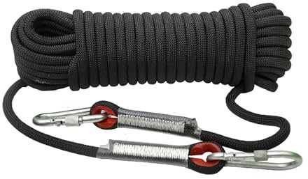EGTink - Cuerda de escalada de 10 m, cuerda de seguridad exterior de 10 mm, cuerda de escalada con 2 mosquetones, cuerda de nailon para camping alpinismo senderismo y rescate (Negro)