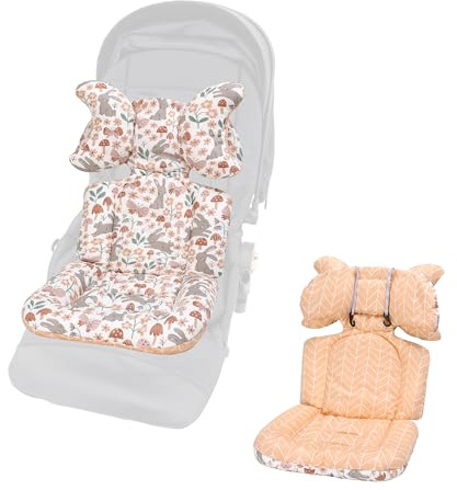Baby Pushchair Seat Liners,Removable Stroller Cushion Seat Liner,Universal 100% Cotton Pram Insert Pad,Pushchair Seat Covers Thick for Pram Buggy Baby Carriage,Toddler Infant(Rabbit+Orange)