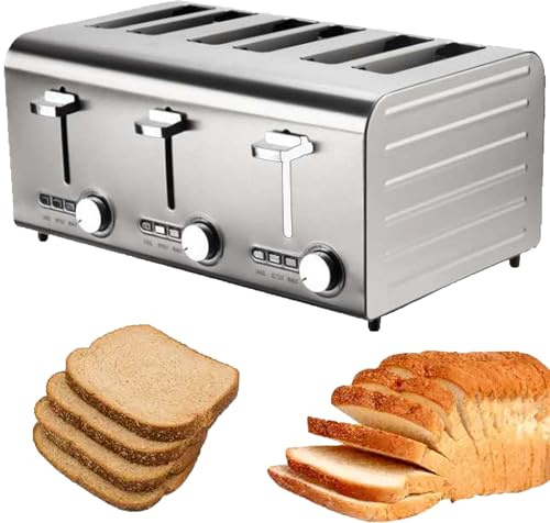 WUDLi Tostadora, tostadora de Seis rebanadas con 7 ajustes de Tono de Pan, panificadora Comercial, expulsor automático, Bandeja recogemigas extraíble, Acero Inoxidable, Apta para Todo Tipo de panes