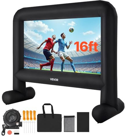 VEVOR Écran de Projection Gonflable Diagonale de 488 cm, Format 16:9, 600D, Lavable, avec Sac de Rangement Portable, Installation Facile, pour Extérieur, Cinéma Maison, Soirée à Thème, Piscine